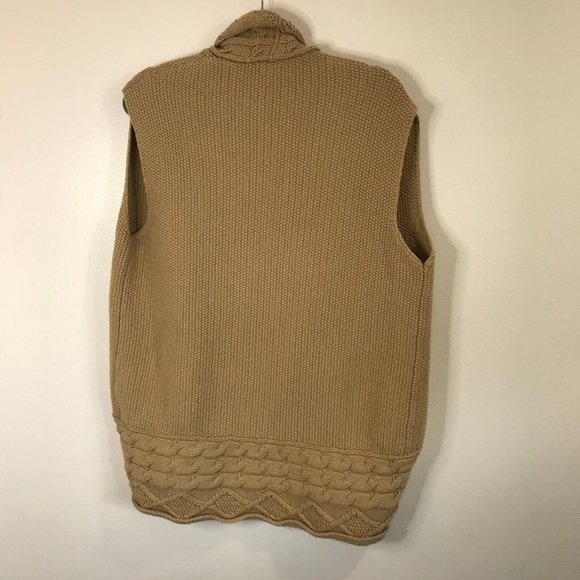 Talbots Sweater Vest Size L / XL Camel Brown Open Front Wool Cable Knit - Picture 5 of 9